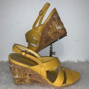 Bandolino Yellow Leather Wedge Sandal
